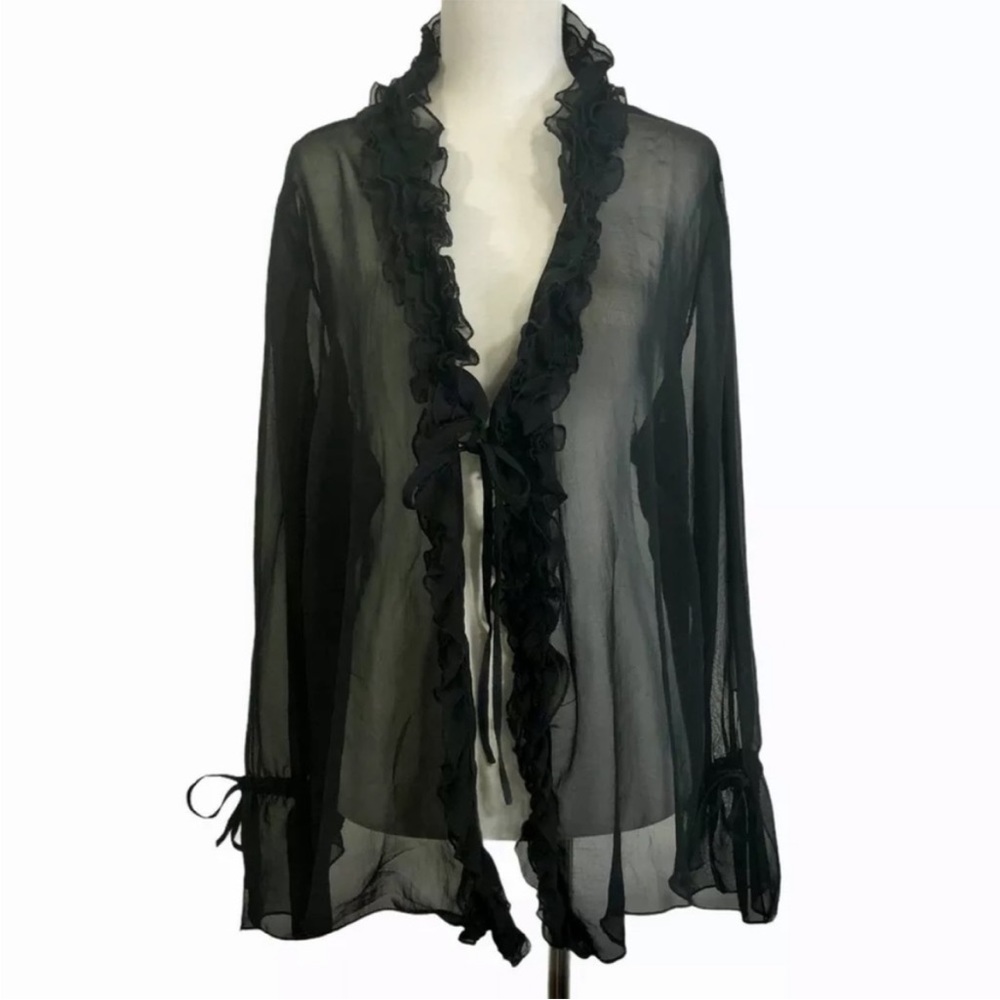 Vintage Sheer Black Ruffled Poet Blouse Jacket